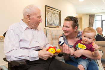 A new scheme which encourages mothers with young babies to spend time with older people who are living with dementia is thriving at The Chocolate Quarter in Keynsham.